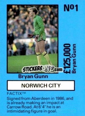 Sticker Bryan Gunn - Emlyn Hughes' Team Tactix 1987
 n. NC1 - BOSS LEISURE
