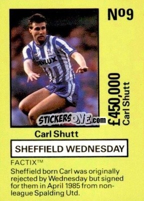 Sticker Carl Shutt - Emlyn Hughes' Team Tactix 1987
 n. SW9 - BOSS LEISURE
