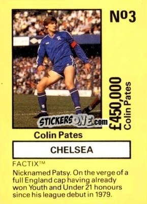 Sticker Colin Pates - Emlyn Hughes' Team Tactix 1987
 - BOSS LEISURE
