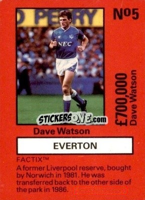 Sticker Dave Watson - Emlyn Hughes' Team Tactix 1987
 n. E5 - BOSS LEISURE
