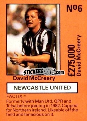 Sticker David McCreery - Emlyn Hughes' Team Tactix 1987
 n. NU6 - BOSS LEISURE
