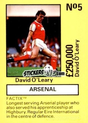Sticker David O'Leary - Emlyn Hughes' Team Tactix 1987
 n. AR5 - BOSS LEISURE
