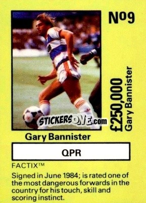Sticker Gary Bannister - Emlyn Hughes' Team Tactix 1987
 n. QPR9 - BOSS LEISURE
