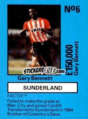Sticker Gary Bennett - Emlyn Hughes' Team Tactix 1987
 n. SU6 - BOSS LEISURE
