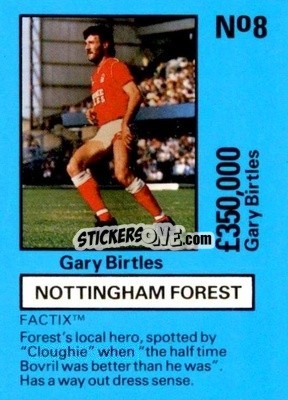 Sticker Gary Birtles - Emlyn Hughes' Team Tactix 1987
 n. NF8 - BOSS LEISURE
