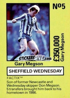 Sticker Gary Megson - Emlyn Hughes' Team Tactix 1987
 n. SW5 - BOSS LEISURE
