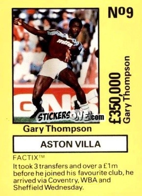 Sticker Gary Thompson - Emlyn Hughes' Team Tactix 1987
 n. AV9 - BOSS LEISURE

