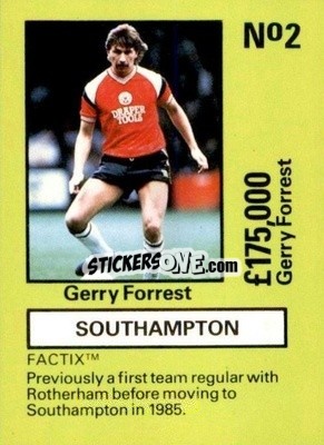 Sticker Gerry Forrest - Emlyn Hughes' Team Tactix 1987
 n. S2 - BOSS LEISURE
