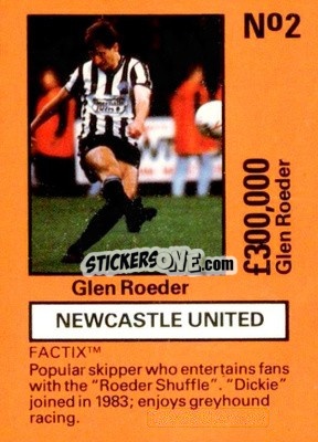 Cromo Glenn Roeder - Emlyn Hughes' Team Tactix 1987
 n. NU2 - BOSS LEISURE
