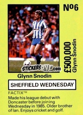 Sticker Glynn Snodin - Emlyn Hughes' Team Tactix 1987
 n. SW6 - BOSS LEISURE
