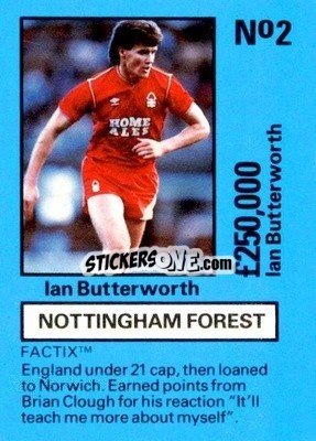 Sticker Ian Butterworth - Emlyn Hughes' Team Tactix 1987
 n. NF2 - BOSS LEISURE
