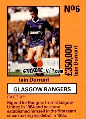 Sticker Ian Durrant - Emlyn Hughes' Team Tactix 1987
 n. R6 - BOSS LEISURE

