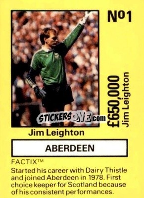 Sticker Jim Leighton - Emlyn Hughes' Team Tactix 1987
 n. AB1 - BOSS LEISURE
