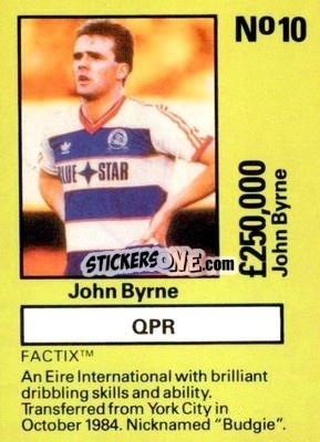 Sticker John Byrne - Emlyn Hughes' Team Tactix 1987
 n. QPR10 - BOSS LEISURE
