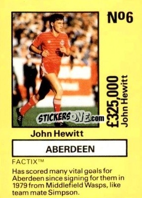 Sticker John Hewitt - Emlyn Hughes' Team Tactix 1987
 n. AB6 - BOSS LEISURE
