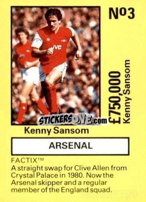 Sticker Kenny Sansom - Emlyn Hughes' Team Tactix 1987
 n. AR3 - BOSS LEISURE
