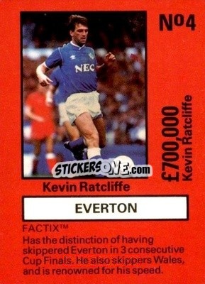 Sticker Kevin Ratcliffe - Emlyn Hughes' Team Tactix 1987
 n. E4 - BOSS LEISURE
