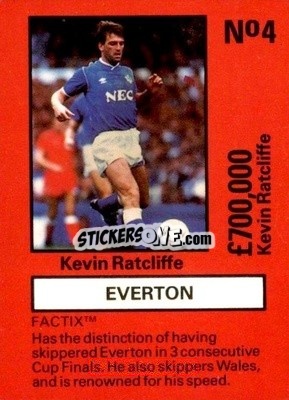 Sticker Kevin Ratcliffe - Emlyn Hughes' Team Tactix 1987
 - BOSS LEISURE
