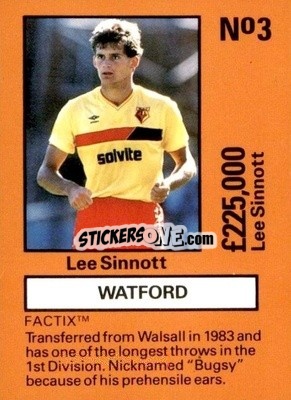 Sticker Lee Sinnott - Emlyn Hughes' Team Tactix 1987
 n. W3 - BOSS LEISURE
