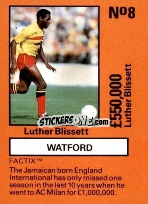 Sticker Luther Blissett - Emlyn Hughes' Team Tactix 1987
 - BOSS LEISURE
