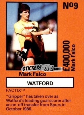 Sticker Mark Falco - Emlyn Hughes' Team Tactix 1987
 - BOSS LEISURE
