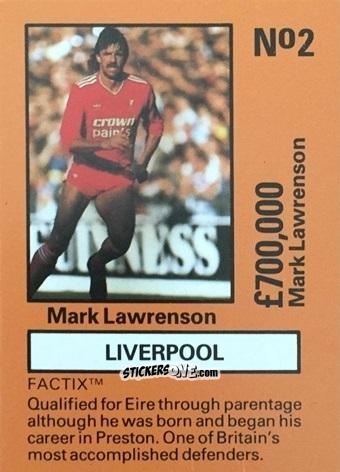 Sticker Mark Lawrenson - Emlyn Hughes' Team Tactix 1987
 n. L2 - BOSS LEISURE
