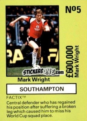 Sticker Mark Wright - Emlyn Hughes' Team Tactix 1987
 n. S5 - BOSS LEISURE
