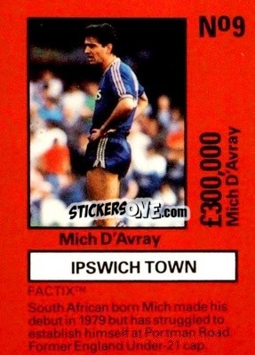 Sticker Mich D'Avray - Emlyn Hughes' Team Tactix 1987
 n. IT9 - BOSS LEISURE
