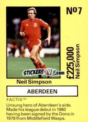 Sticker Neil Simpson - Emlyn Hughes' Team Tactix 1987
 n. AB7 - BOSS LEISURE
