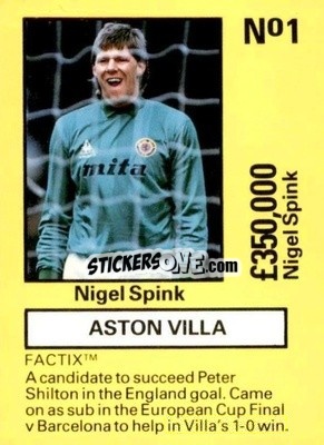 Sticker Nigel Spink - Emlyn Hughes' Team Tactix 1987
 - BOSS LEISURE
