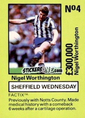 Sticker Nigel Worthington - Emlyn Hughes' Team Tactix 1987
 n. SW4 - BOSS LEISURE
