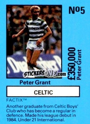 Sticker Peter Grant - Emlyn Hughes' Team Tactix 1987
 n. CE5 - BOSS LEISURE
