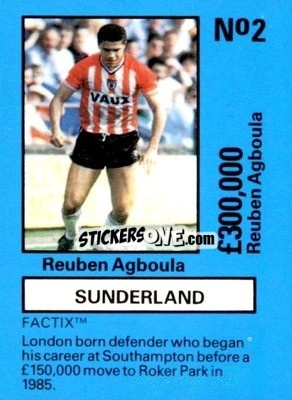 Sticker Reuben Agboula - Emlyn Hughes' Team Tactix 1987
 n. SU2 - BOSS LEISURE
