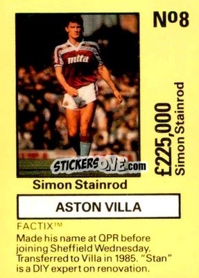 Sticker Simon Stainrod - Emlyn Hughes' Team Tactix 1987
 - BOSS LEISURE
