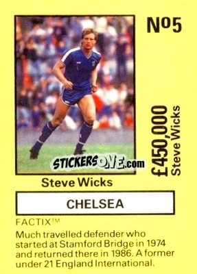 Cromo Steve Wicks - Emlyn Hughes' Team Tactix 1987
 - BOSS LEISURE
