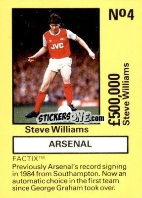 Sticker Steve Williams - Emlyn Hughes' Team Tactix 1987
 n. AR4 - BOSS LEISURE

