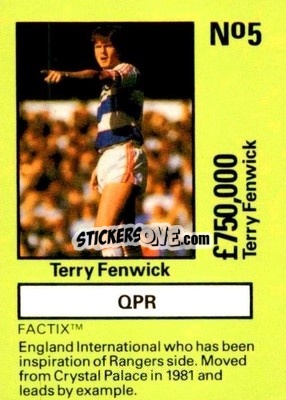 Sticker Terry Fenwick - Emlyn Hughes' Team Tactix 1987
 - BOSS LEISURE
