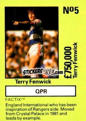 Sticker Terry Fenwick - Emlyn Hughes' Team Tactix 1987
 n. QPR5 - BOSS LEISURE
