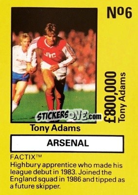 Sticker Tony Adams - Emlyn Hughes' Team Tactix 1987
 n. AR6 - BOSS LEISURE
