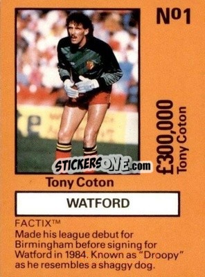 Sticker Tony Coton - Emlyn Hughes' Team Tactix 1987
 n. W1 - BOSS LEISURE
