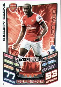 Sticker Bacary Sagna - English Premier League 2012-2013. Match Attax n. 5 - Topps
