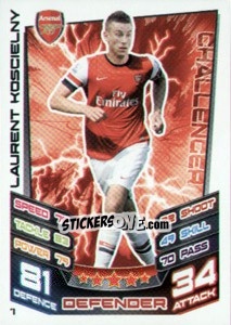 Sticker Laurent Koscielny - English Premier League 2012-2013. Match Attax n. 7 - Topps