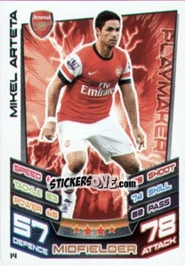 Sticker Mikel Arteta - English Premier League 2012-2013. Match Attax n. 14 - Topps