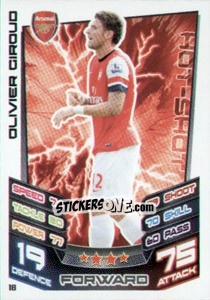 Sticker Olivier Giroud - English Premier League 2012-2013. Match Attax n. 18 - Topps
