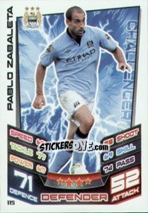 Cromo Pablo Zabaleta - English Premier League 2012-2013. Match Attax - Topps
