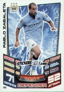 Sticker Pablo Zabaleta - English Premier League 2012-2013. Match Attax n. 115 - Topps