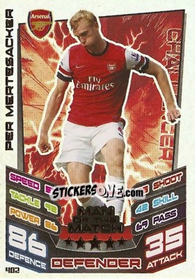 Sticker Per Mertesacker - English Premier League 2012-2013. Match Attax n. 402 - Topps