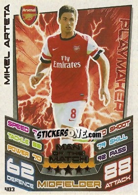 Sticker Mikel Arteta - English Premier League 2012-2013. Match Attax n. 403 - Topps