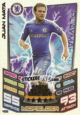 Sticker Juan Mata - English Premier League 2012-2013. Match Attax n. 408 - Topps