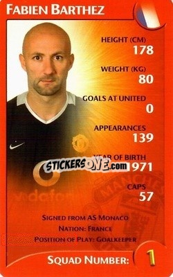 Sticker Fabien Barthez - Manchester United 2003-2004
 - Top Trumps